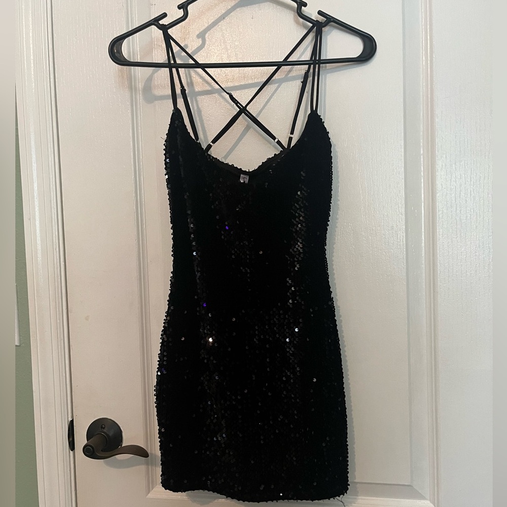 Mini black sequin dress